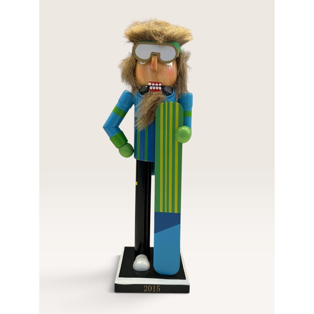 Threshold 2015 Snowboarder Nutcracker Wooden Holiday Decor Blue Green Mullet